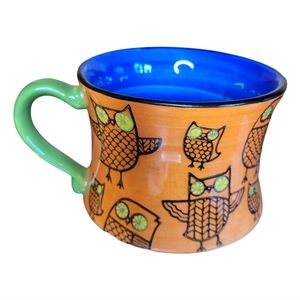 Pier 1 Stackable Orange Owl Cup Mug